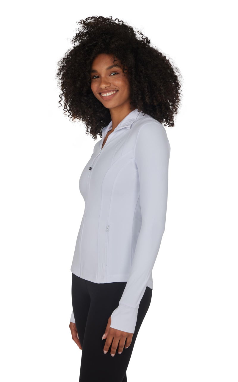 90 Degree By Reflex Full Zip Running Track Jacket Lightweight Athletic Slim Fit Jacket with Thumbholes - White - Large - Image 4